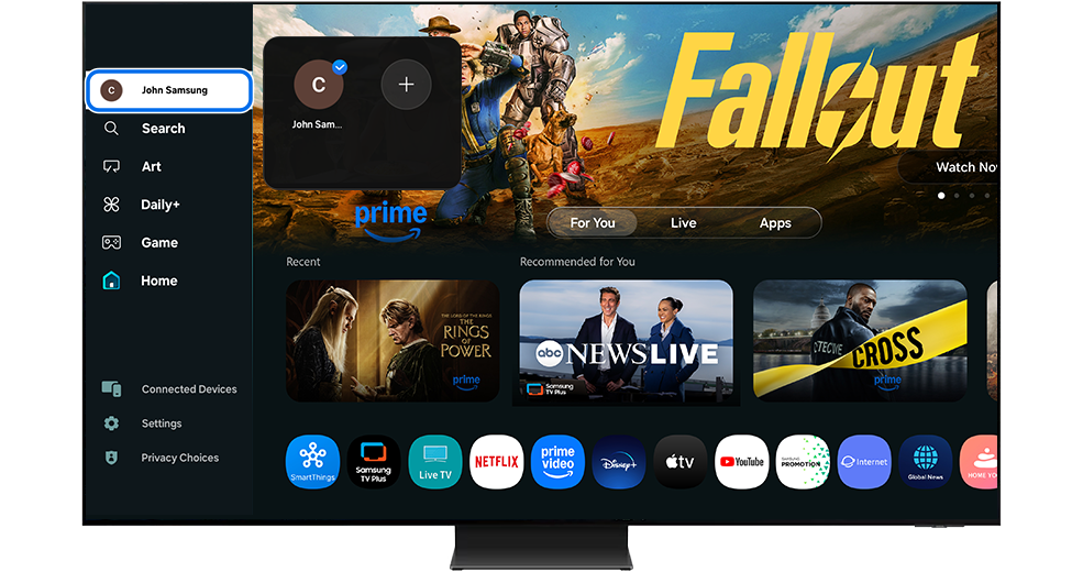 User account name on the left panel menu is highlighted.