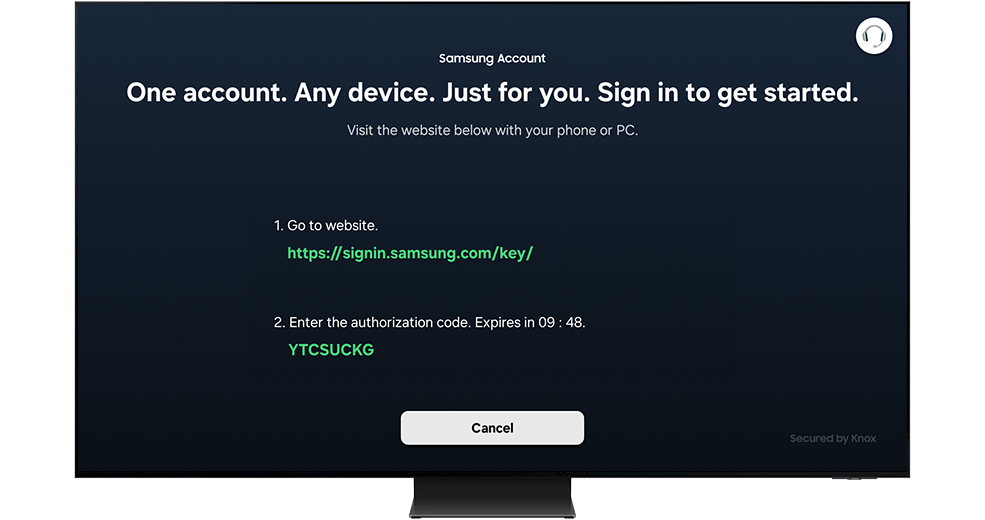 Sign in website URL and the authorization code is displayed on TV.