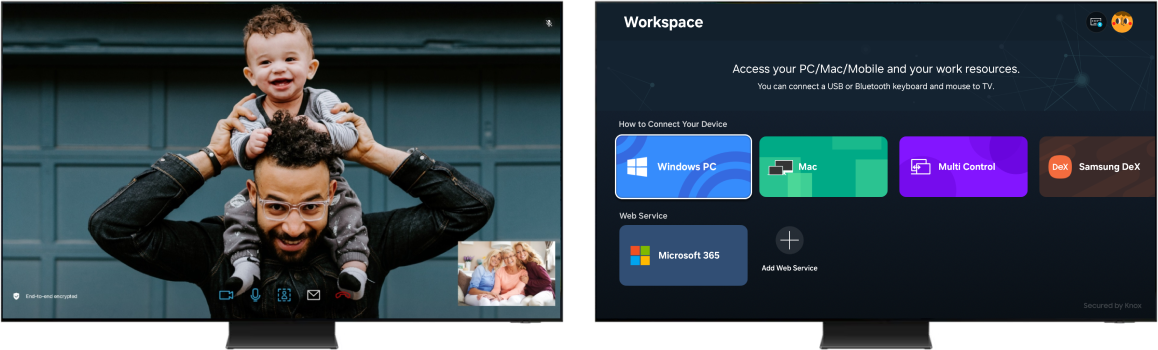 Displaying video call screen on the left and work apps on the right screen.