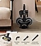 The Bespoke JET's accessory cradle is standing next to a beige sofa in a modern living room. On the bottom Several Bespoke JET's different accessory attachments are displayed.