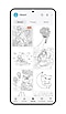 ภาพหน้าจอแอป PENUP แสดงภาพวาดลายเส้นหกภาพที่รอการลงสีอยู่