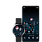 Bir Galaxy Watch ve benzer temalara sahip bir Galaxy telefon gösteren bir GUI ekranı.