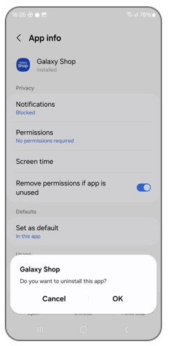 confirm the uninstall