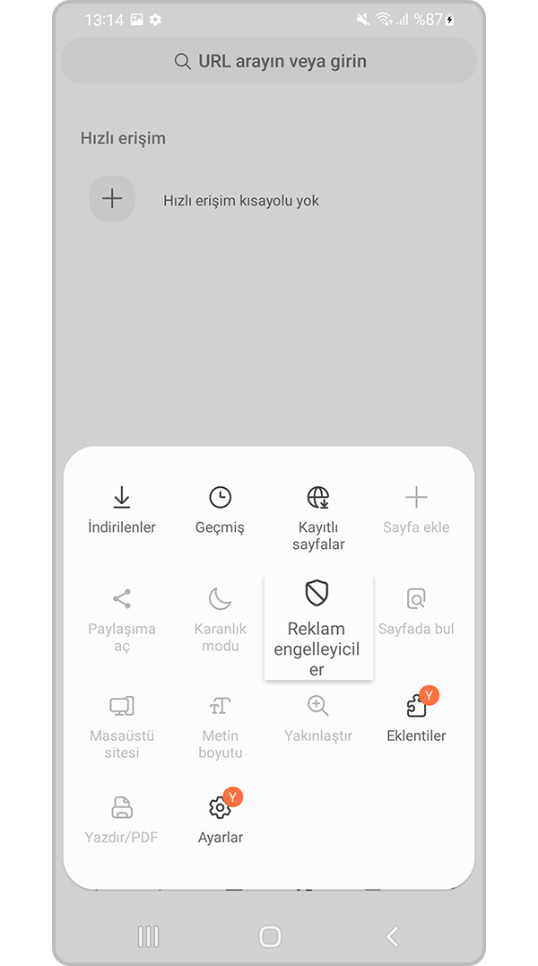 Reklam engelleyiciler ayarını seçin
