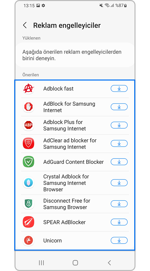 Önerilen uygulamalar arasından seçim yapın