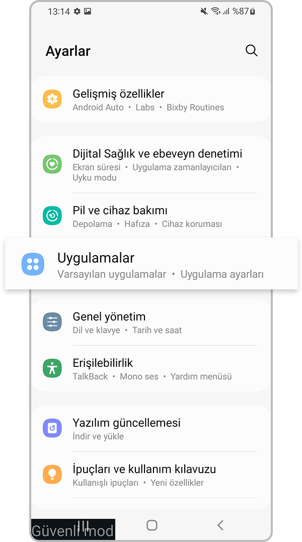 Uygulamalar menüsü