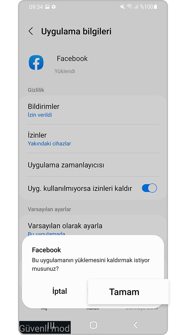 Kaldırmak için Tamam'a dokunun