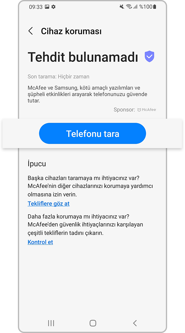 Telefonu tara'ya dokunun