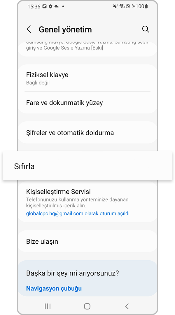 Sıfırla'yı seçin