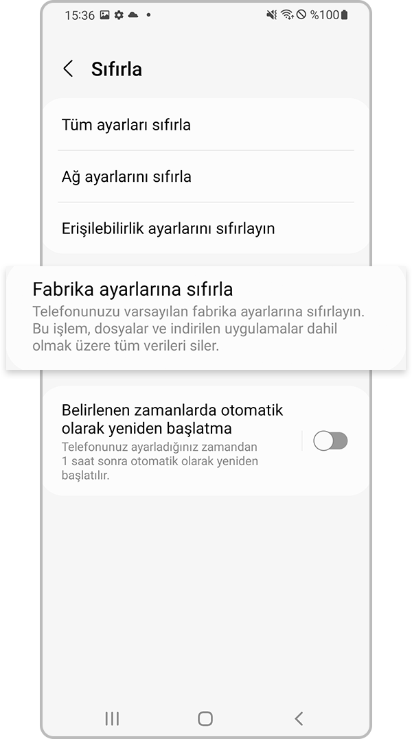 Fabrika ayarlarına sıfırla'yı seçin.