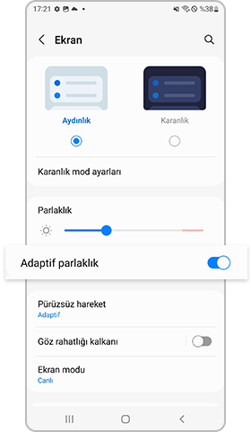galaxy s22 adaptif parlaklık ayarı