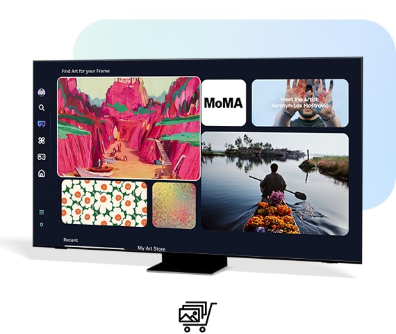 Samsung Smart TV displaying the Art Store home screen with various artworks available.