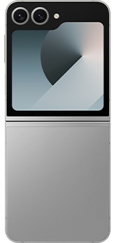 從手機背面觀看曜星銀的 Galaxy Z Flip6。