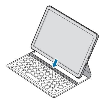 Insert the tablet into the connection hole to meet the tablet’s connectors and the dock ports