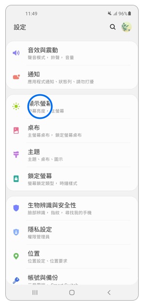 2. 點選「顯示螢幕」。示意圖