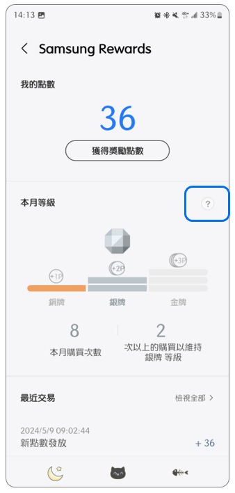 3. 點選本月等級右邊的「?」。示意圖