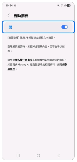 5. 開啟「自動摘要」。示意圖