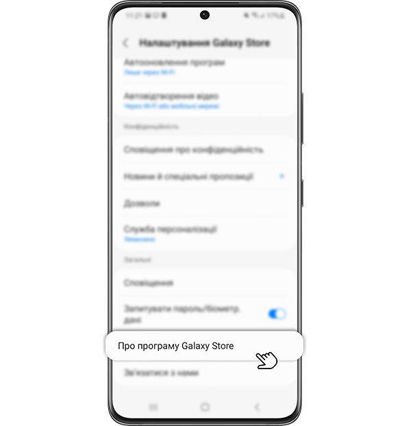 Step 3. Tap “About Galaxy Store.”