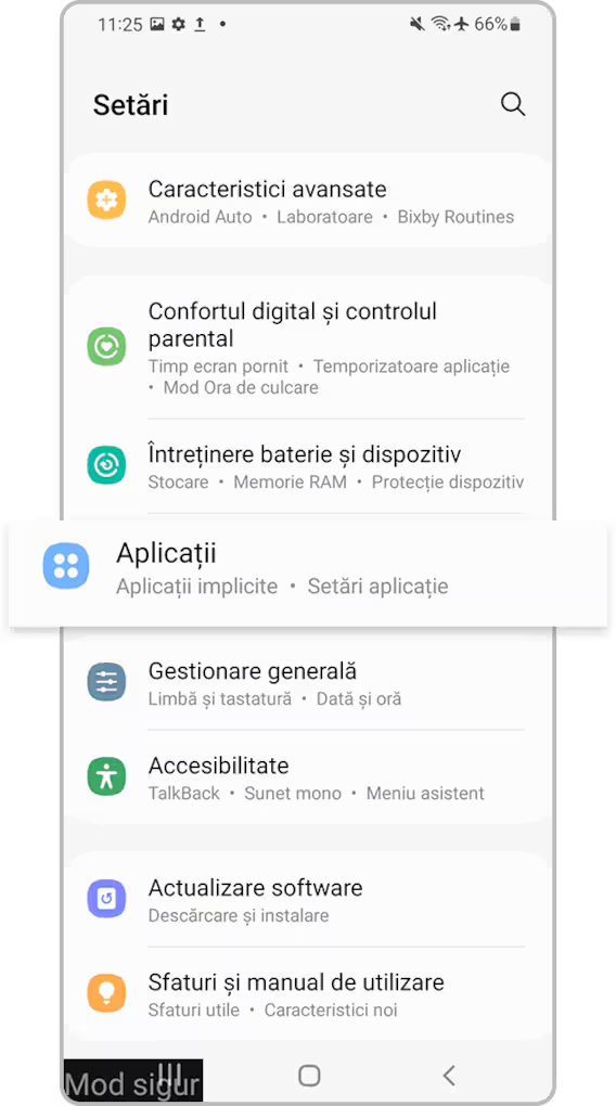 <b>1.</b> Accesează <b>Setări</b> și selectează <b>Aplicații</b>