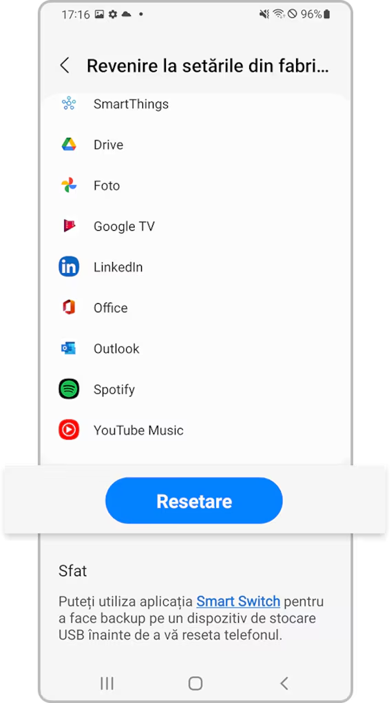 <b>4.</b> Apasă <b>Resetare</b>