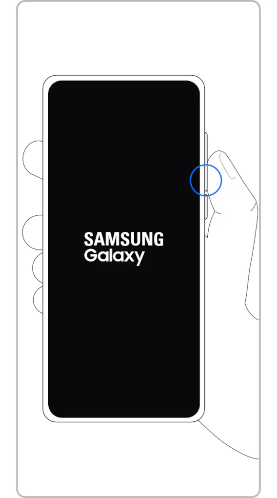 <b>4.</b> Când apare sigla Samsung pe ecran, eliberează <b>asta laterală</b>, menținând apăsată <b>Tasta volum mai mic</b>