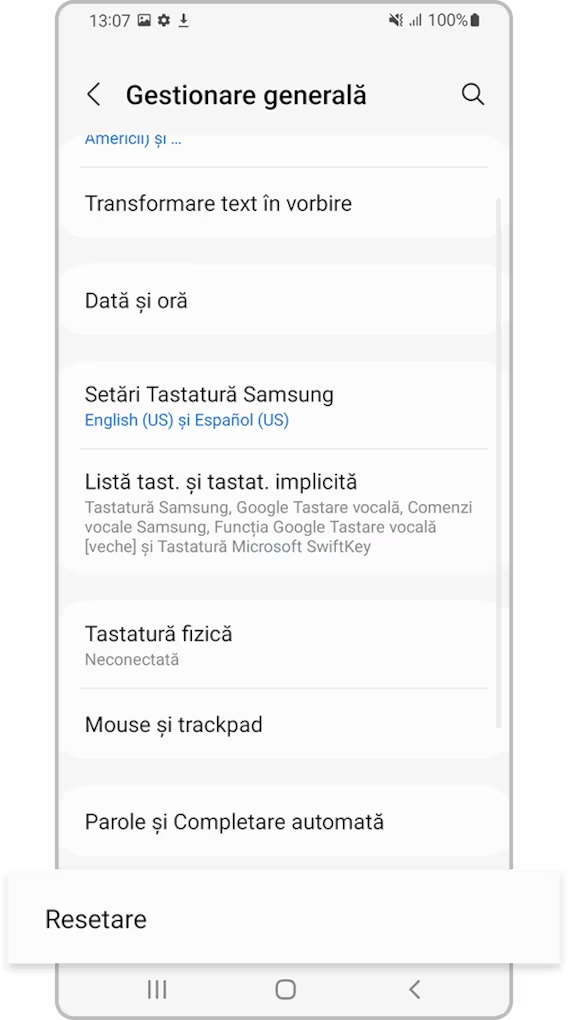 <b>Pasul 2.</b> Selectează <b>Resetare</b>.