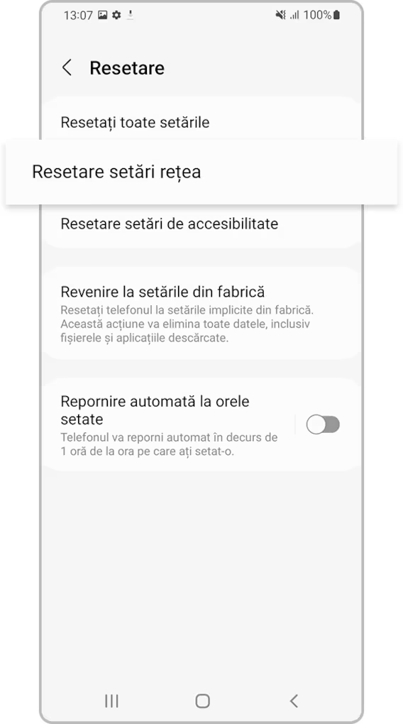 <b>Pasul 3.</b> Selectează <b>Resetare setări rețea</b>.