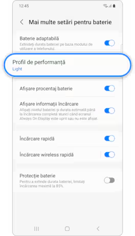 <b>4.</b> Atingeți <b>Profil de performanță</b>