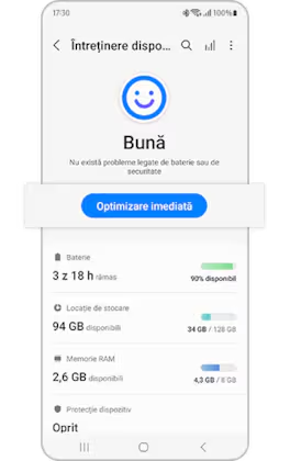 Vedere a funcției Optimizați bateria și dispozitivul.