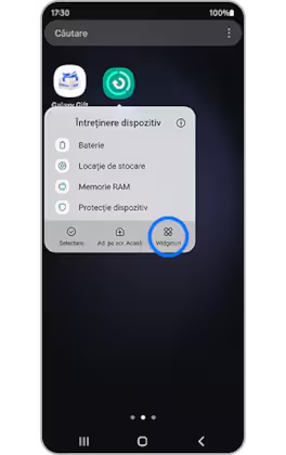 Apariția widget-ului „Îngrijirea dispozitivului” cu opțiunea de a-l afișa pe afișaj.