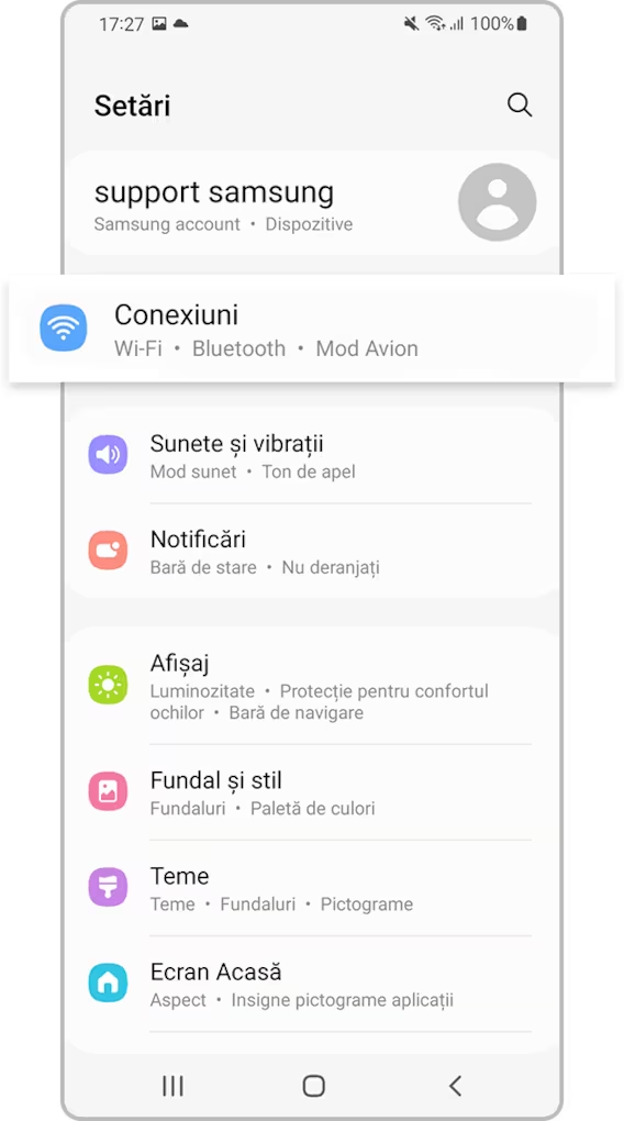 <b> Pasul 1. </b> Deschideți <b> Setări </b> și apăsați <b> Conexiuni</b>.