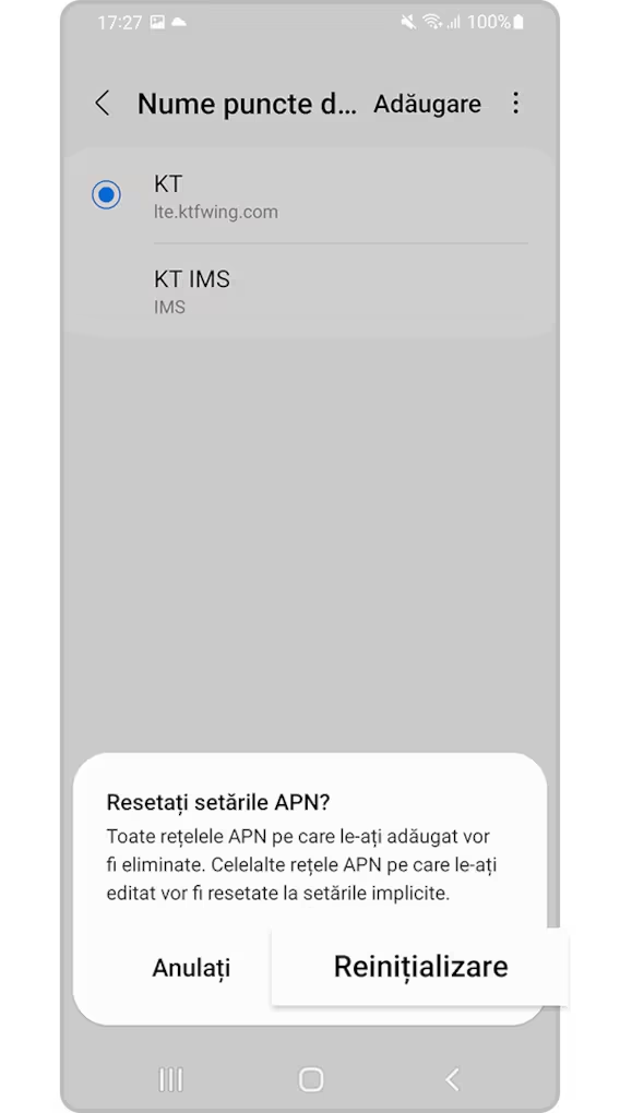 <b> Pasul 5. </b> Atingeți <b> Reinițializare </b> pentru a configura setările APN.