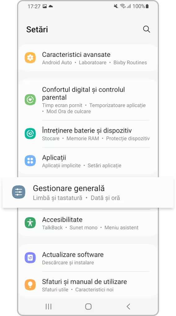 <b> Pasul 1. </b> Deschideți <b> Setări </b> și atingeți <b> Gestionare generală</b>.