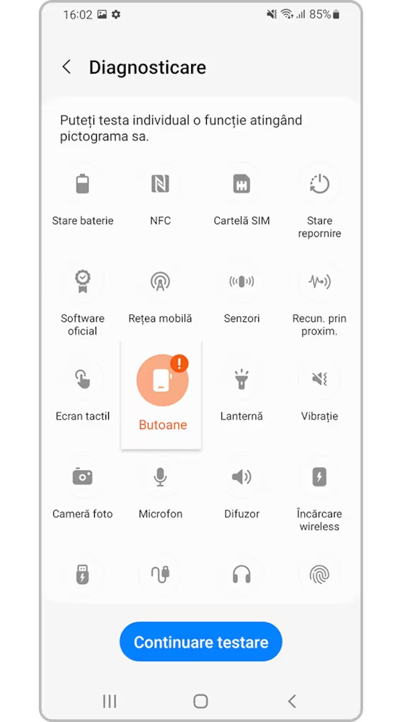 <b>Pasul 4.</b> Selectează <b>Butoane</b> și urmează instrucțiunile de pe ecran.