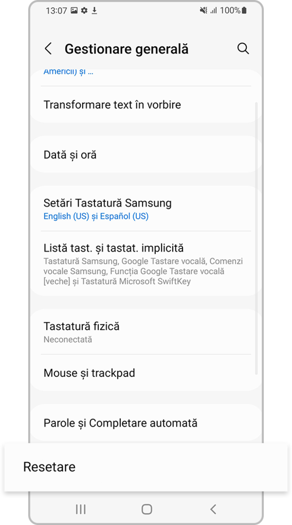 <b>Pasul 2.</b> Selectează <b>Resetare</b>.