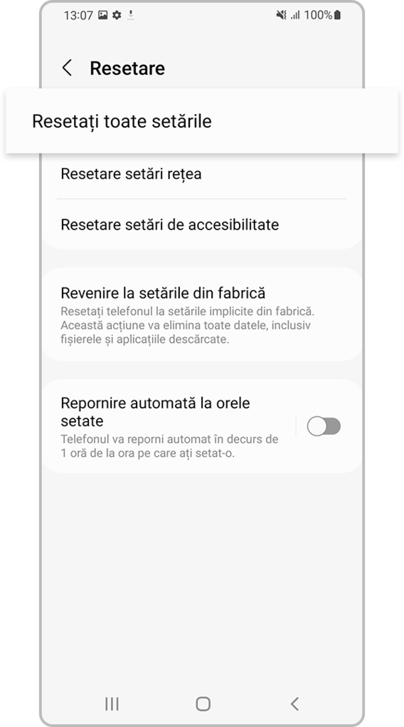 <b>Pasul 3.</b> Selectează <b>Resetați toate setările</b>.