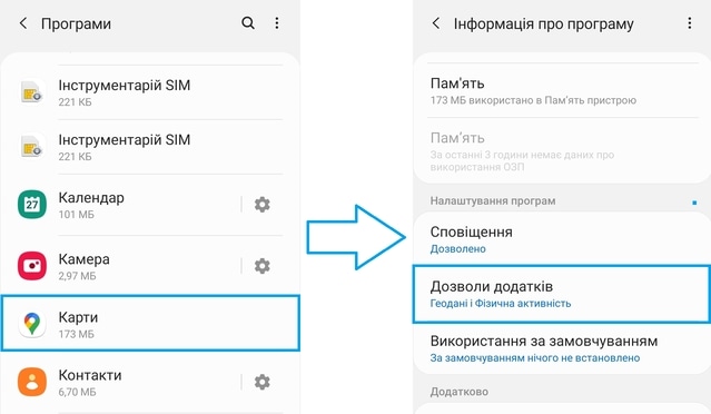 Скріншот програм та пункту дозволів