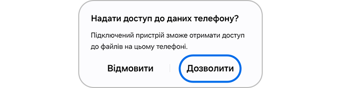 Торкання кнопки Дозволити для доступу до даних телефону