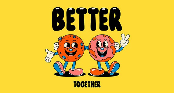 Two circular figures embrace, with the phrase Better Together in view.