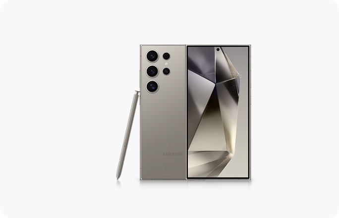 A Samsung S23 is shown with a colourful screen. Behind it is another with the back showing. An S Pen leans to the side.