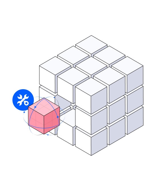 The red block pops out of the cube during recovery while the other blocks of the cube remain stable, indicating that one function within the solution is independent from the rest of the functions.