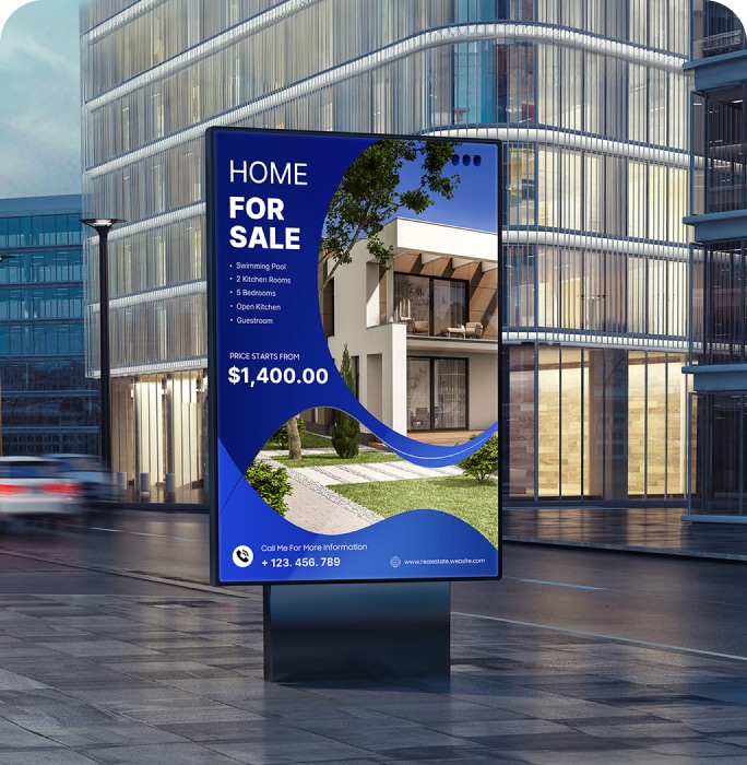 An outdoor display showcases a property for sale.