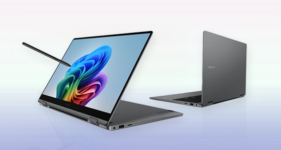 A Galaxy Book5 Pro360 with S Pen is shown next to another laptop