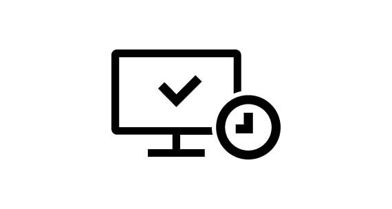 An illustrated desktop monitor with a tick in the middle is shown. An illustrated clock depicts a waiting time that may be expected.