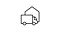 A black vector illustrating a pick up truck in front of a house icon