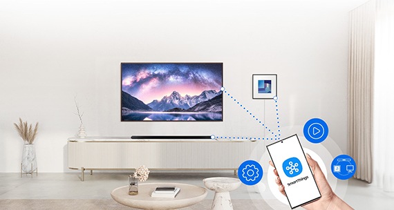 A Samsung TV is shown with SmartThings