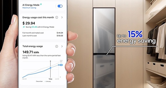 A Family Hub™ Fridge Freezer showing family members on the screen.