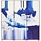 Blue and white watercolour illustration on Samsung Bespoke fridge design.