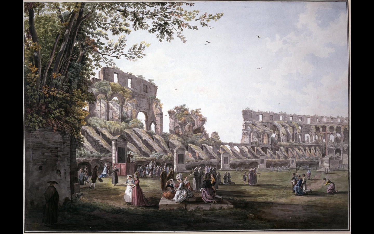 Photo of a watercolour painting of a religious ceremony inside ruined Flavian Amphitheatre (Colosseum) Photo of a watercolour painting of a religious ceremony inside ruined Flavian Amphitheatre (Colosseum)