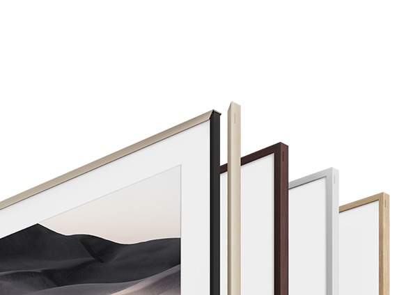 Different color options for The Frame's outer bezel are displayed next to each other.